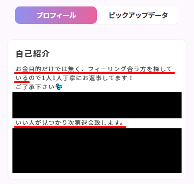 paters(ペイターズ)で定期や長期の大人の関係の相手を募集していた女性のプロフィールの実例①