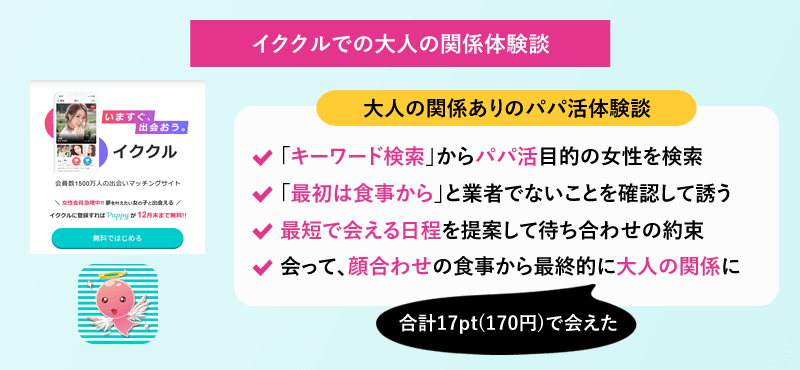イククルでのパパ活女子との大人の関係体験談