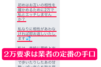 ミントC! Jメールで「ホ別2万」を要求してきた業者とのメッセージ内容①