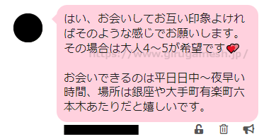PCMAX(PCマックス)でGカップ美女と割り切りで出会えた時のメッセージ内容④